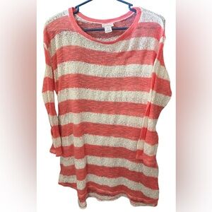 Motherhood Maternity Pink and White Striped Sweater Large